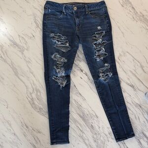 American Eagle Outfitters Dark Blue Distressed Skinny Jeans
